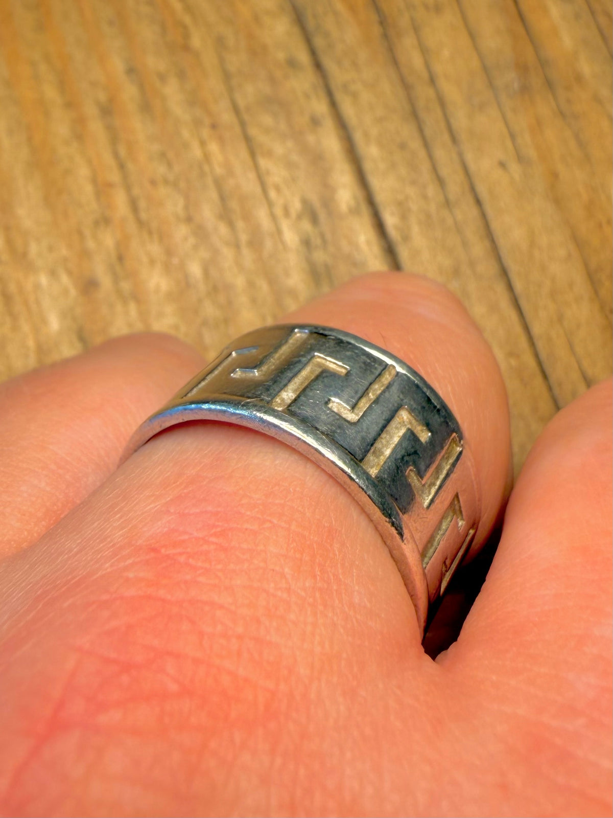 Thick 2004 Greek Key Band 925 Sterling Silver Size X1/2 Ring