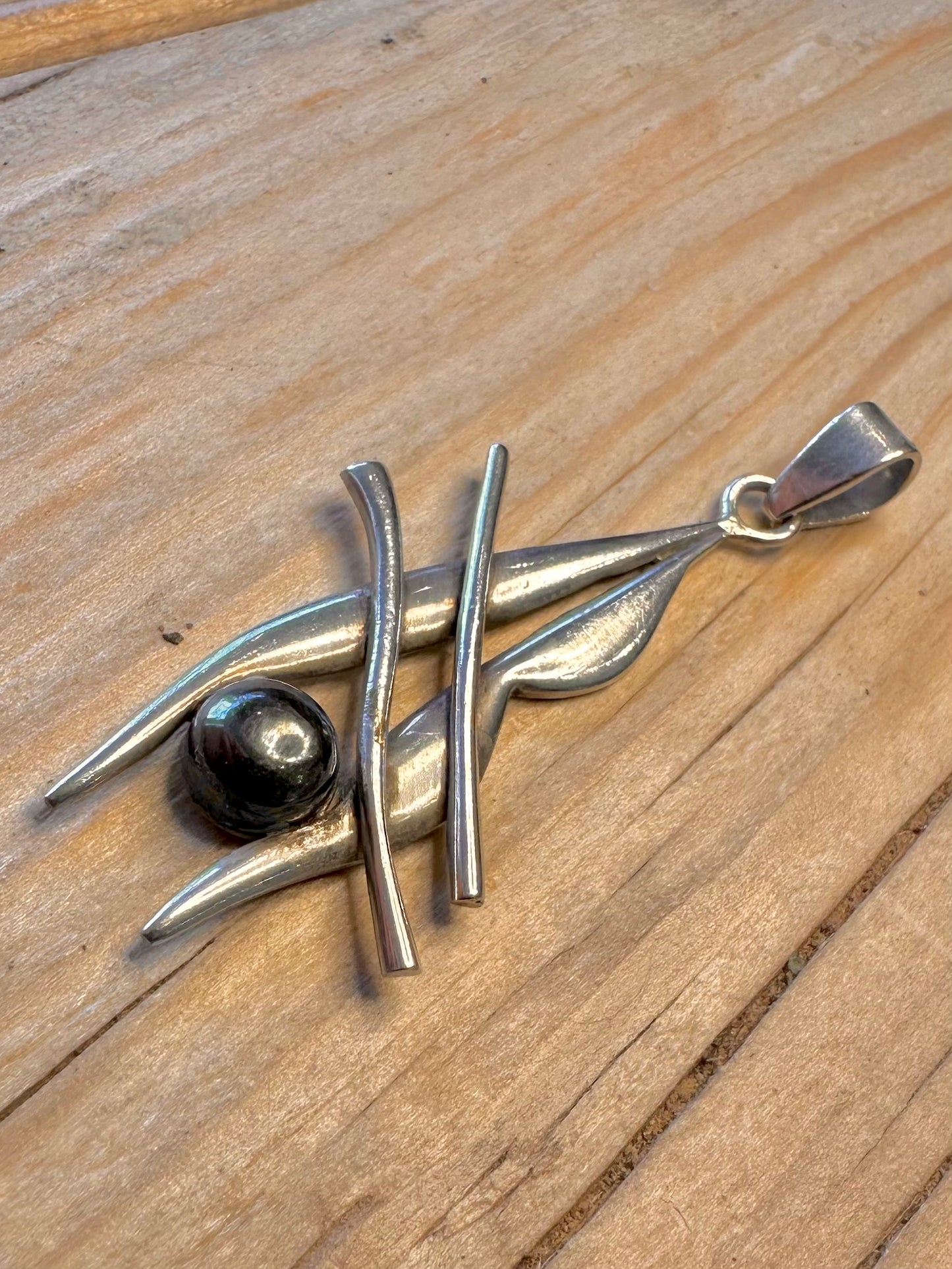 Abstract Black Stone 925 Silver Pendant