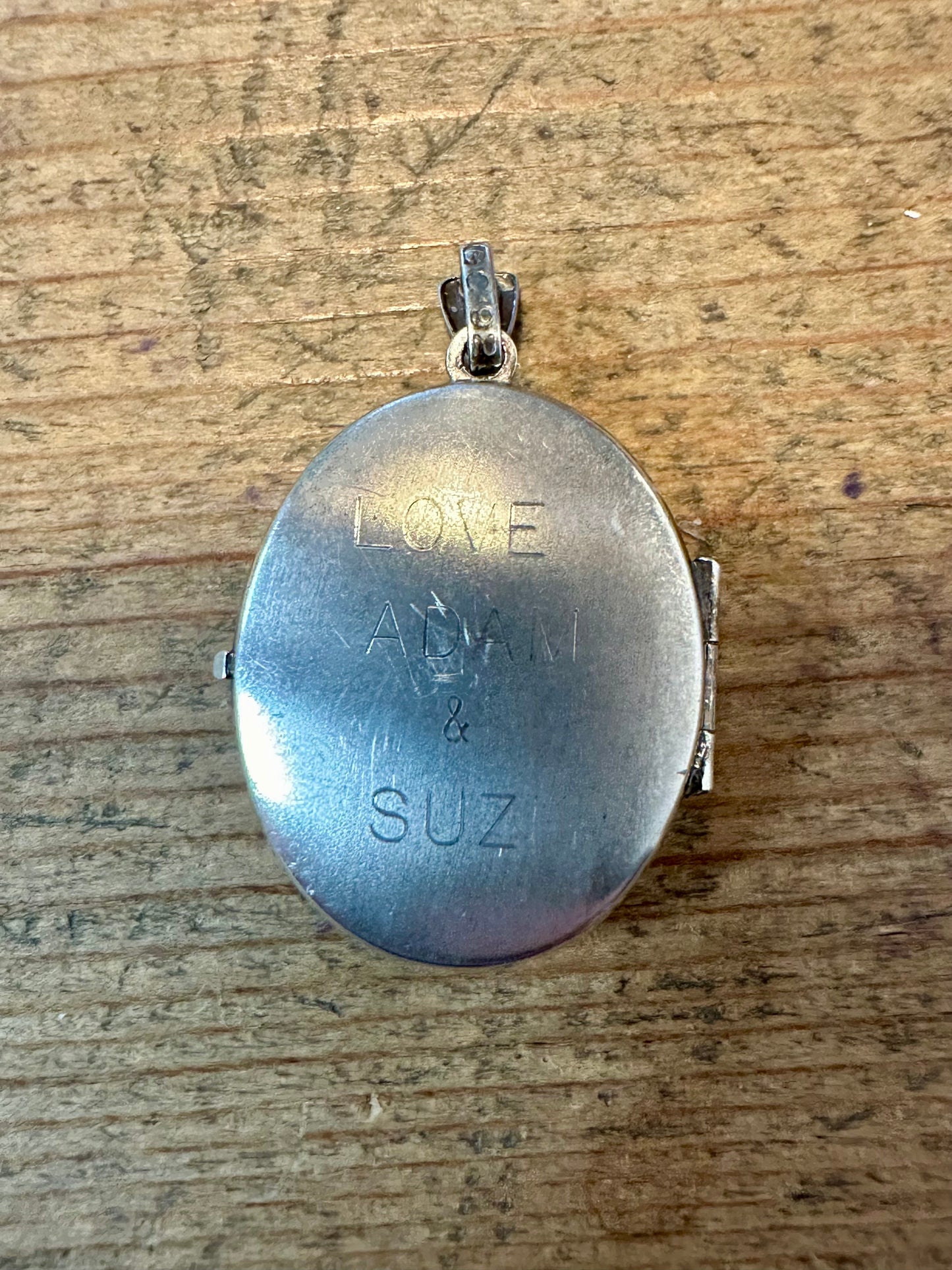 Vintage Oval Engraved Adam and Sue 925 Silver Locket Pendant