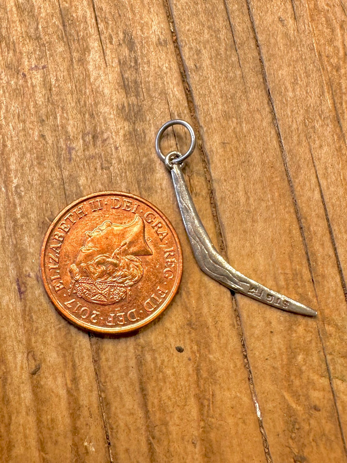 Boomerang Engraved Maker PM 925 Sterling Silver Charm Pendant