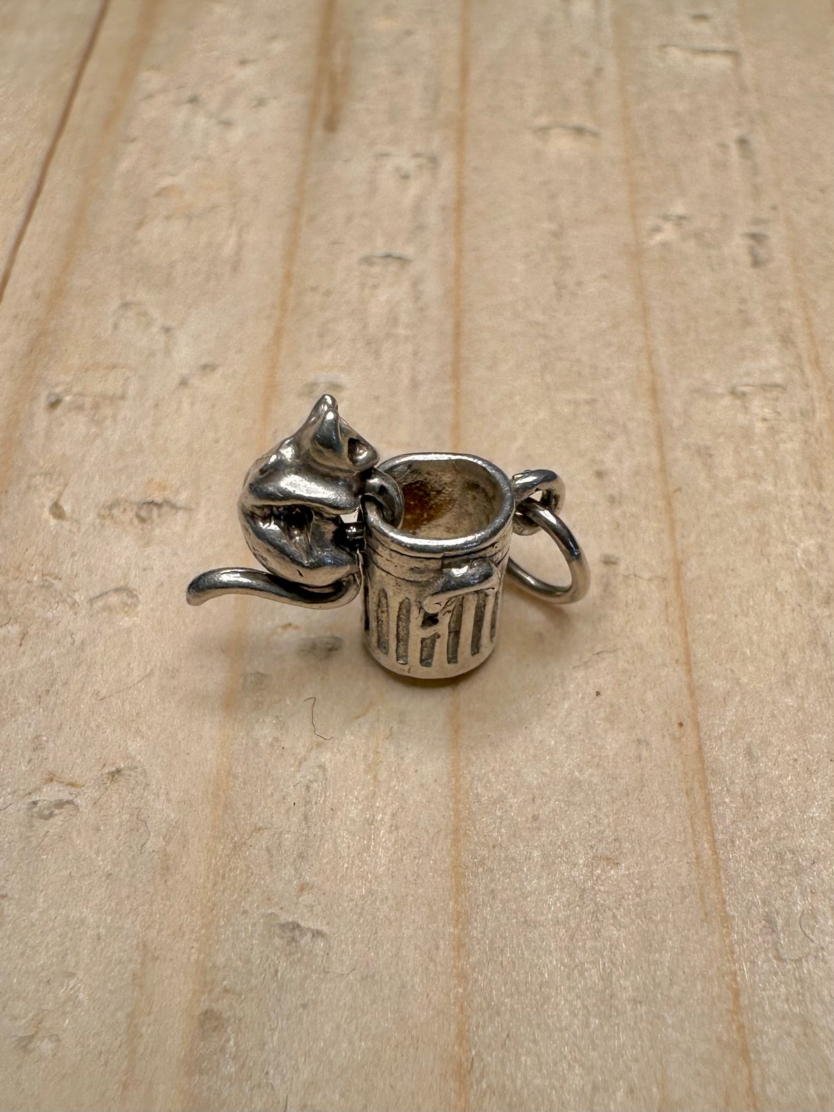 Cat & Bin Articulated 925 Sterling Silver Pendant
