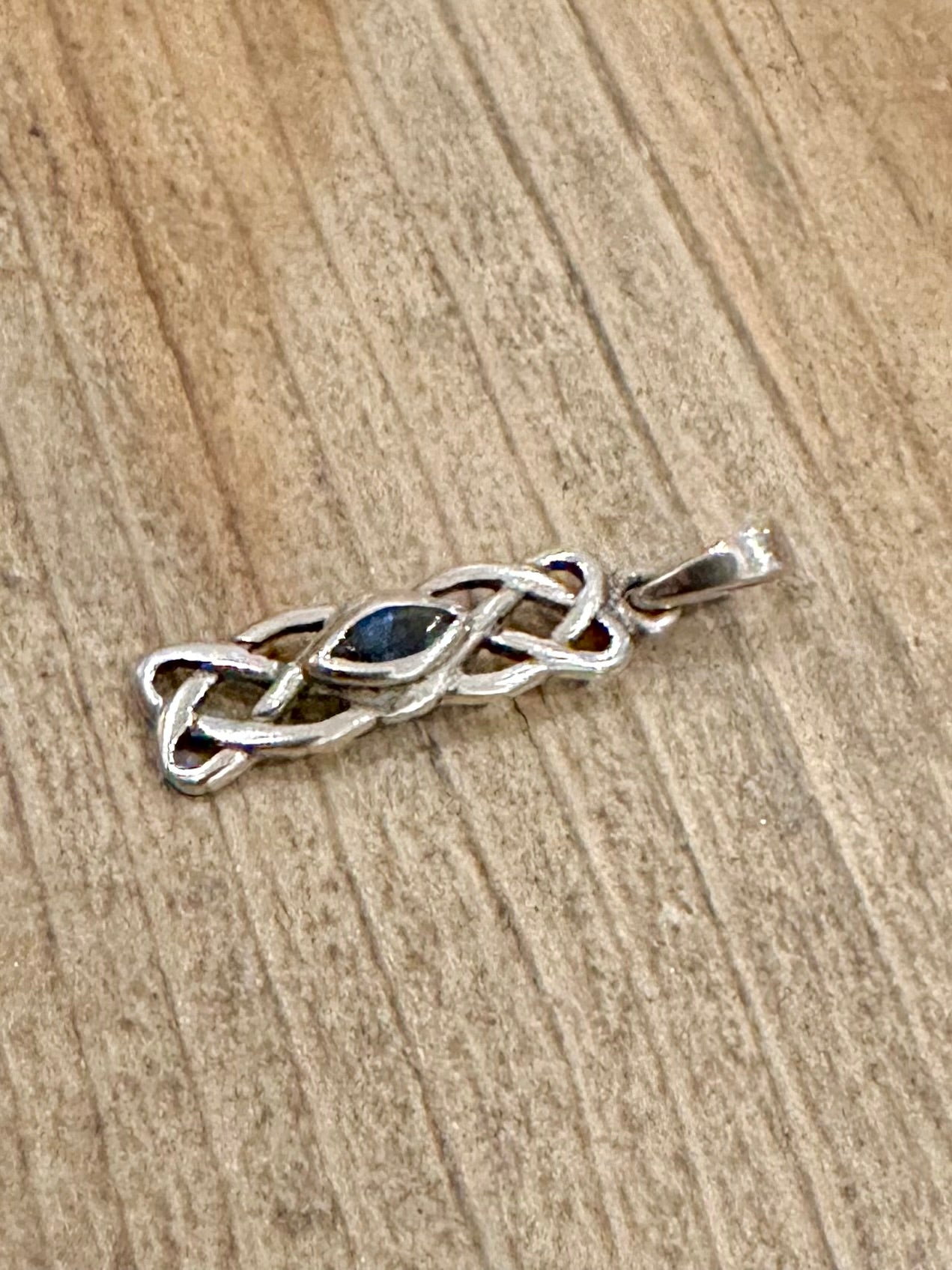 Vintage Celtic Rectangle Blue Stone 925 Silver Pendant