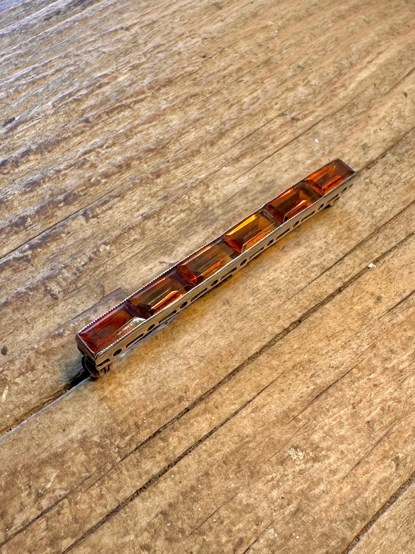Orange Gemstone Rectangle 835 Silver Brooch