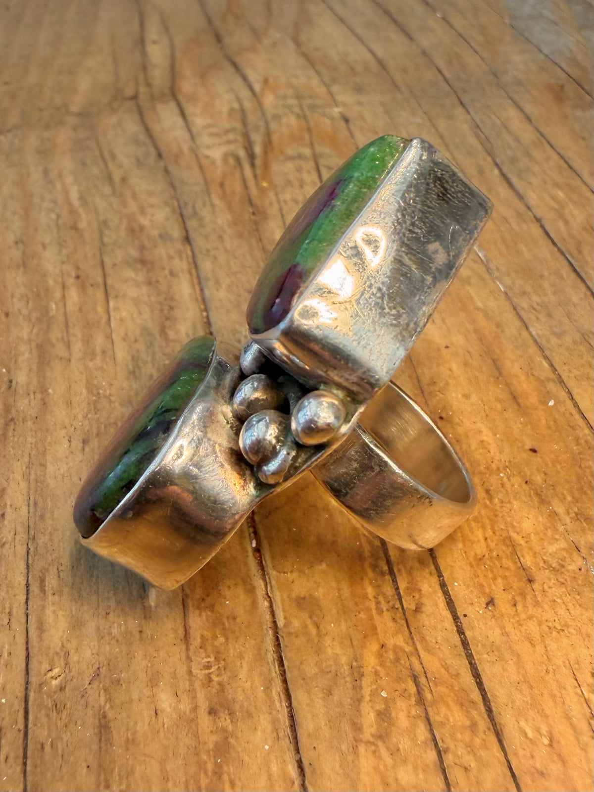 Chunky Boho Ruby Zoisite 925 Sterling Silver Size M1/2 Ring
