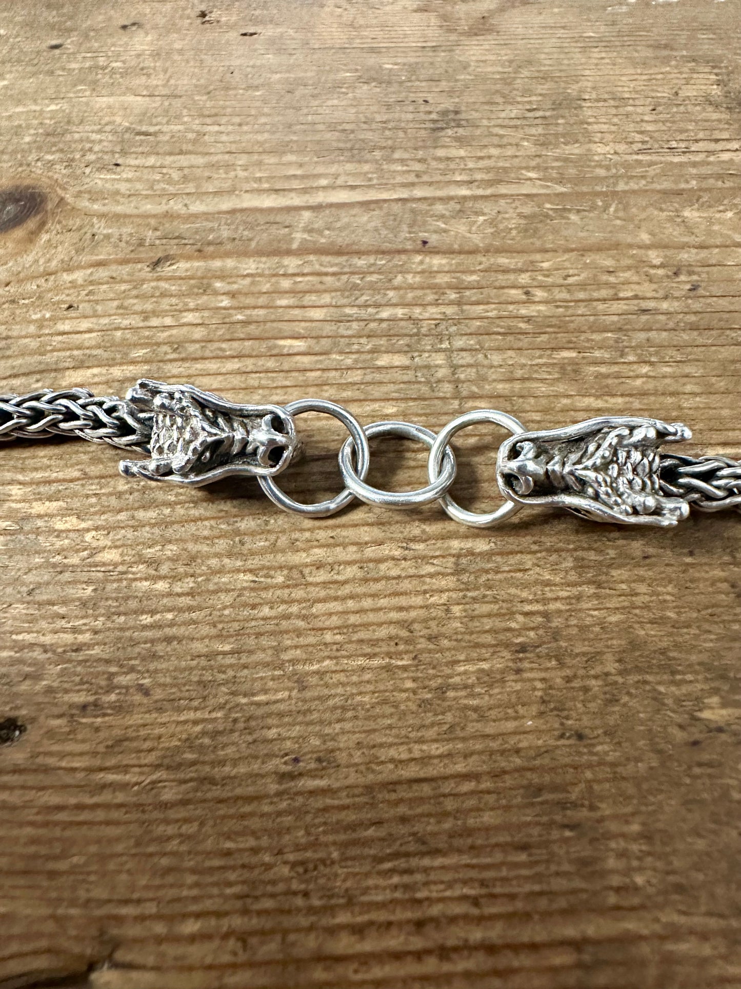 Vintage Two Headed Dragon Wheat Chain 925 Silver Bracelet