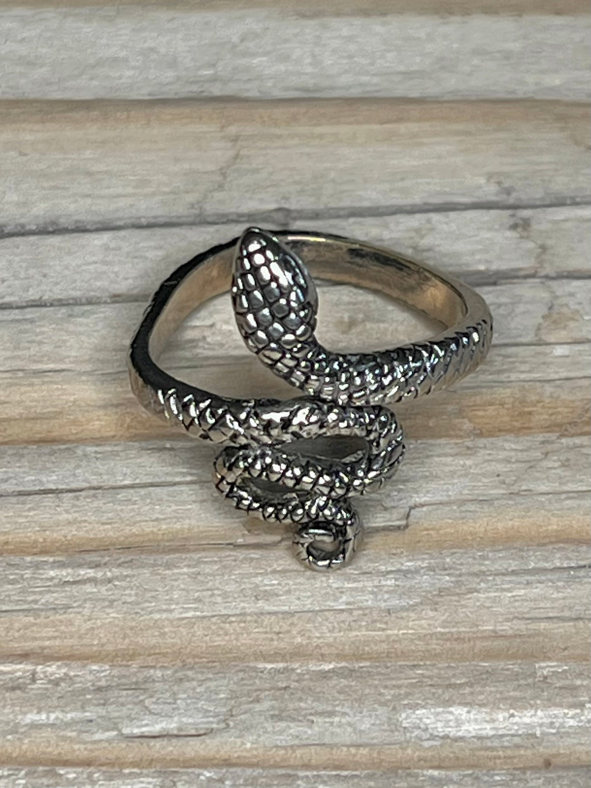 Serpent Textured 925 Sterling Silver Size N Adjustable Ring