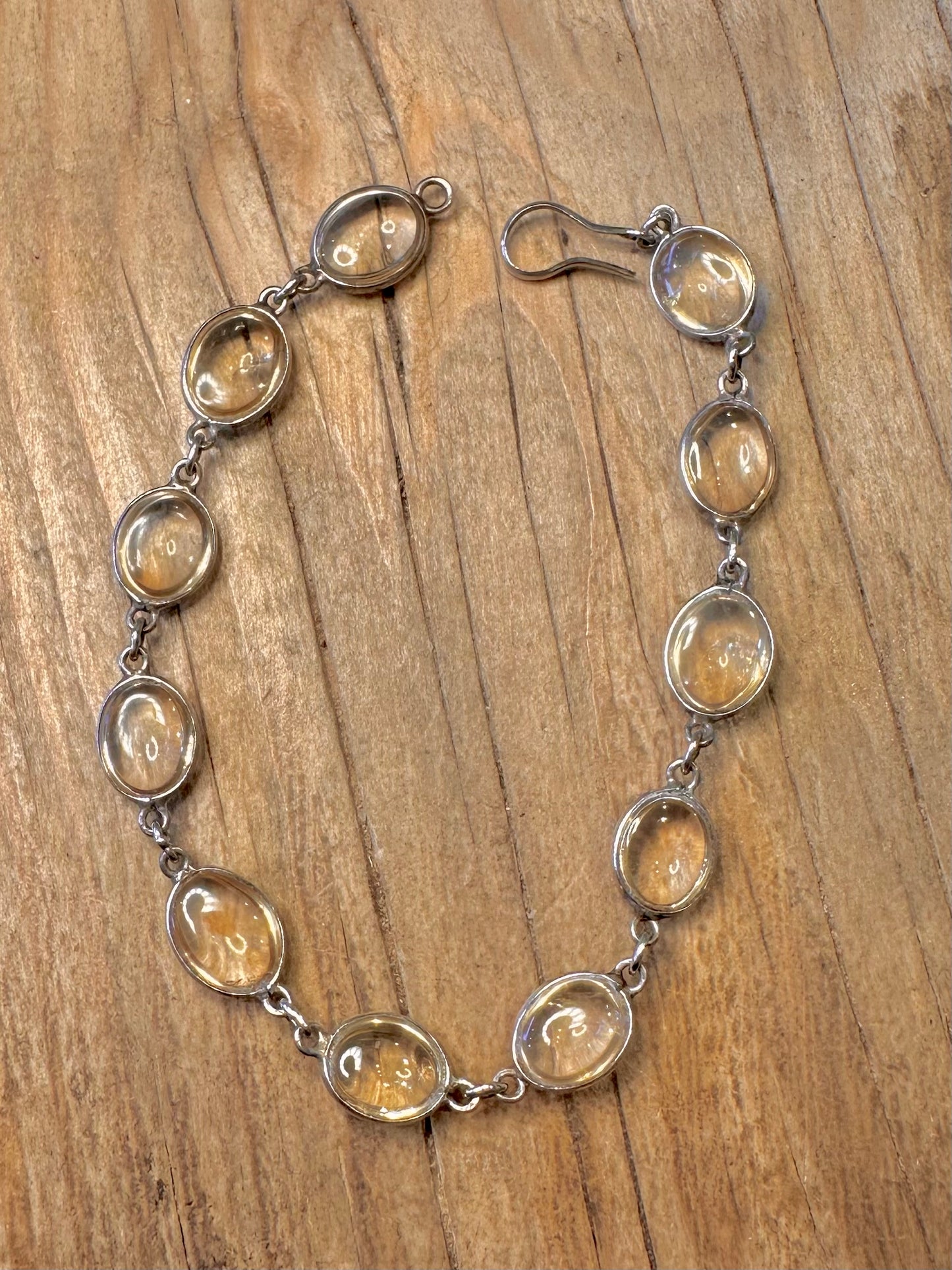 Vintage Quarts Oval Link 925 Sterling Silver 8 inch Bracelet