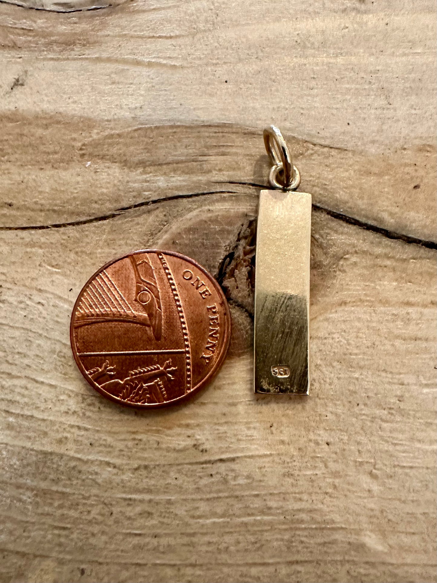 Vintage Textured Rectangle Solid 9ct Gold Pendant