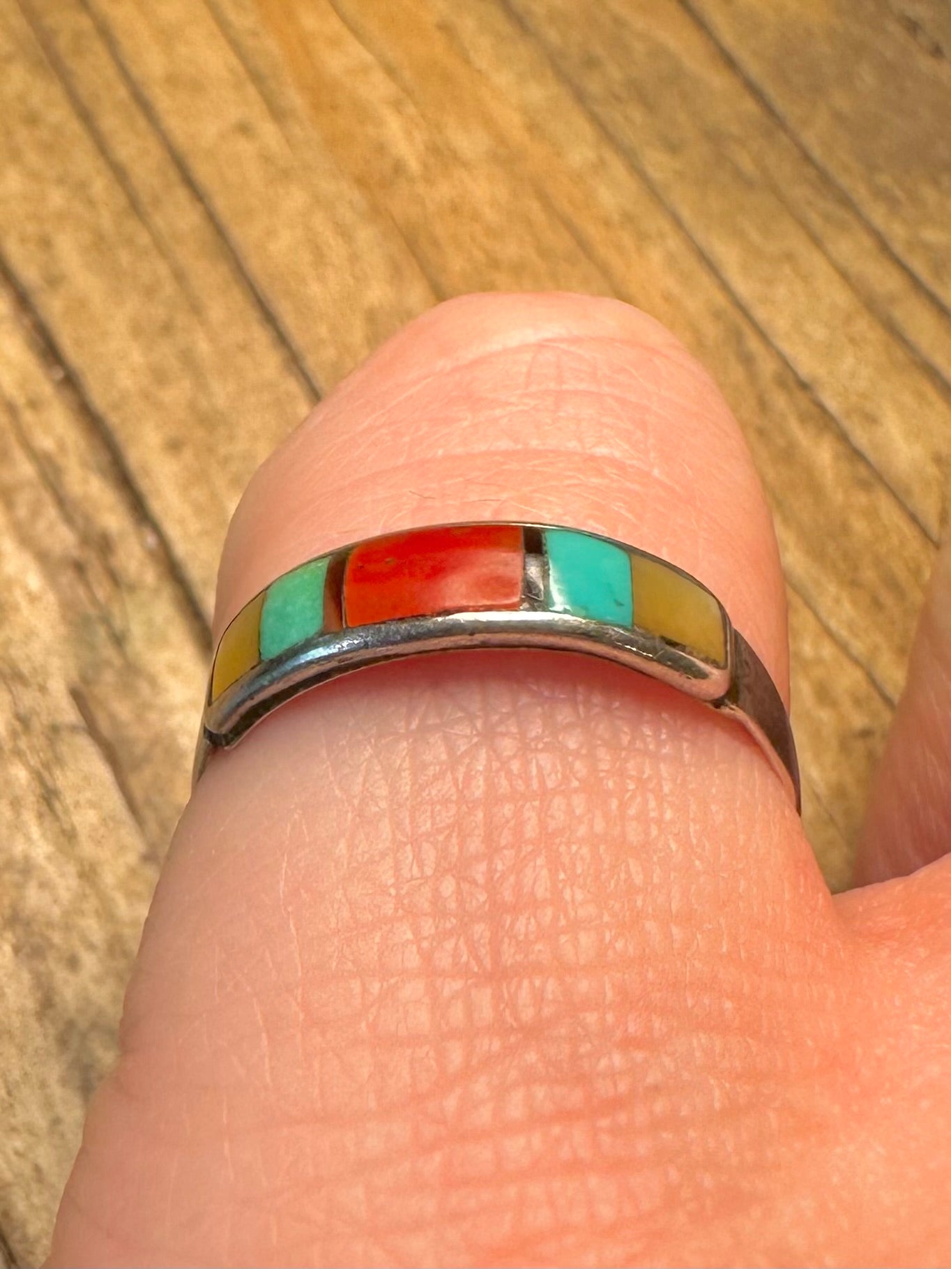 Southwestern-Stil Multi-Stein 925 Sterling Silber Ring Größe O