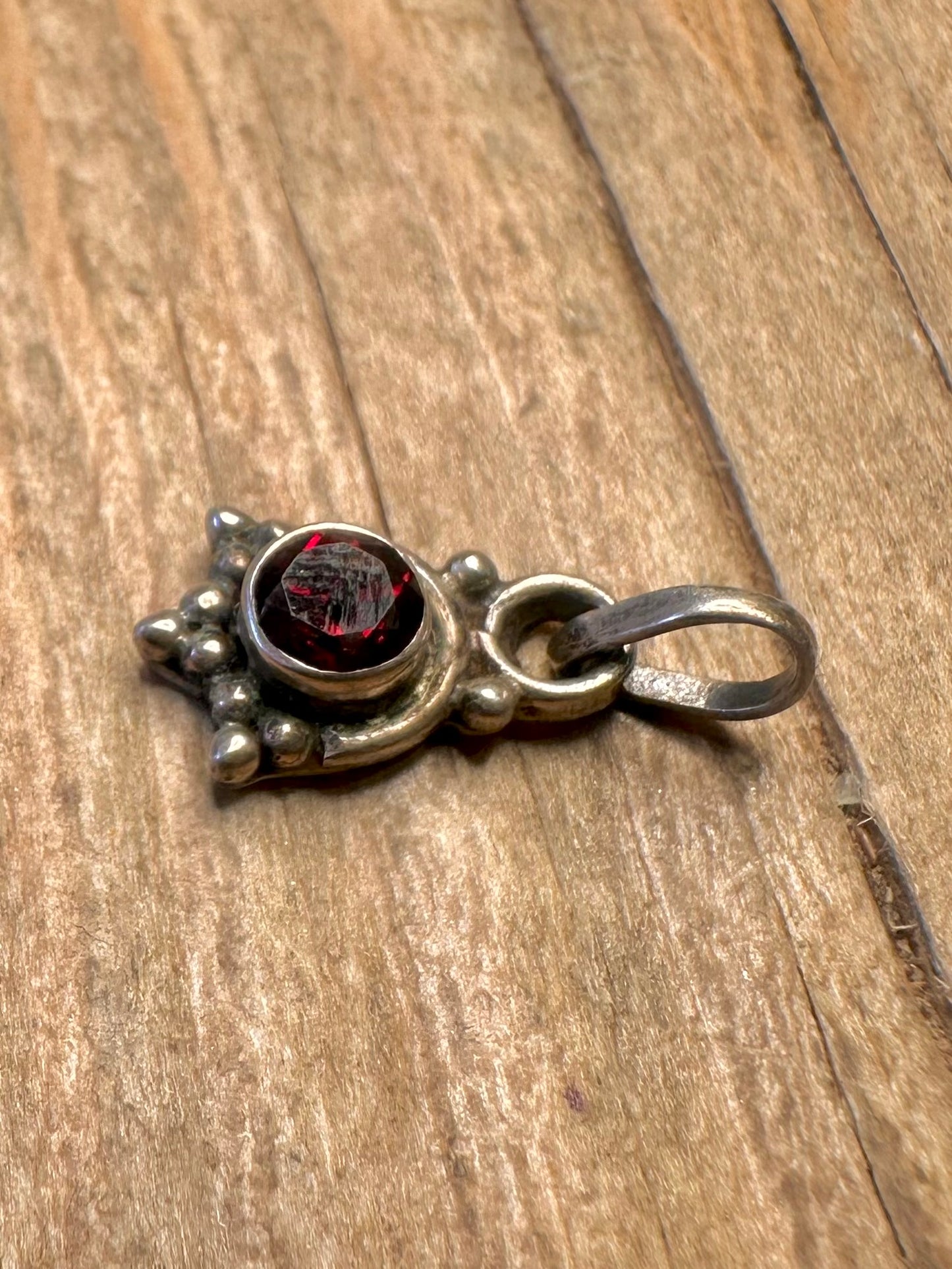 Vintage Garnet Boho 925 Sterling Silver Pendant