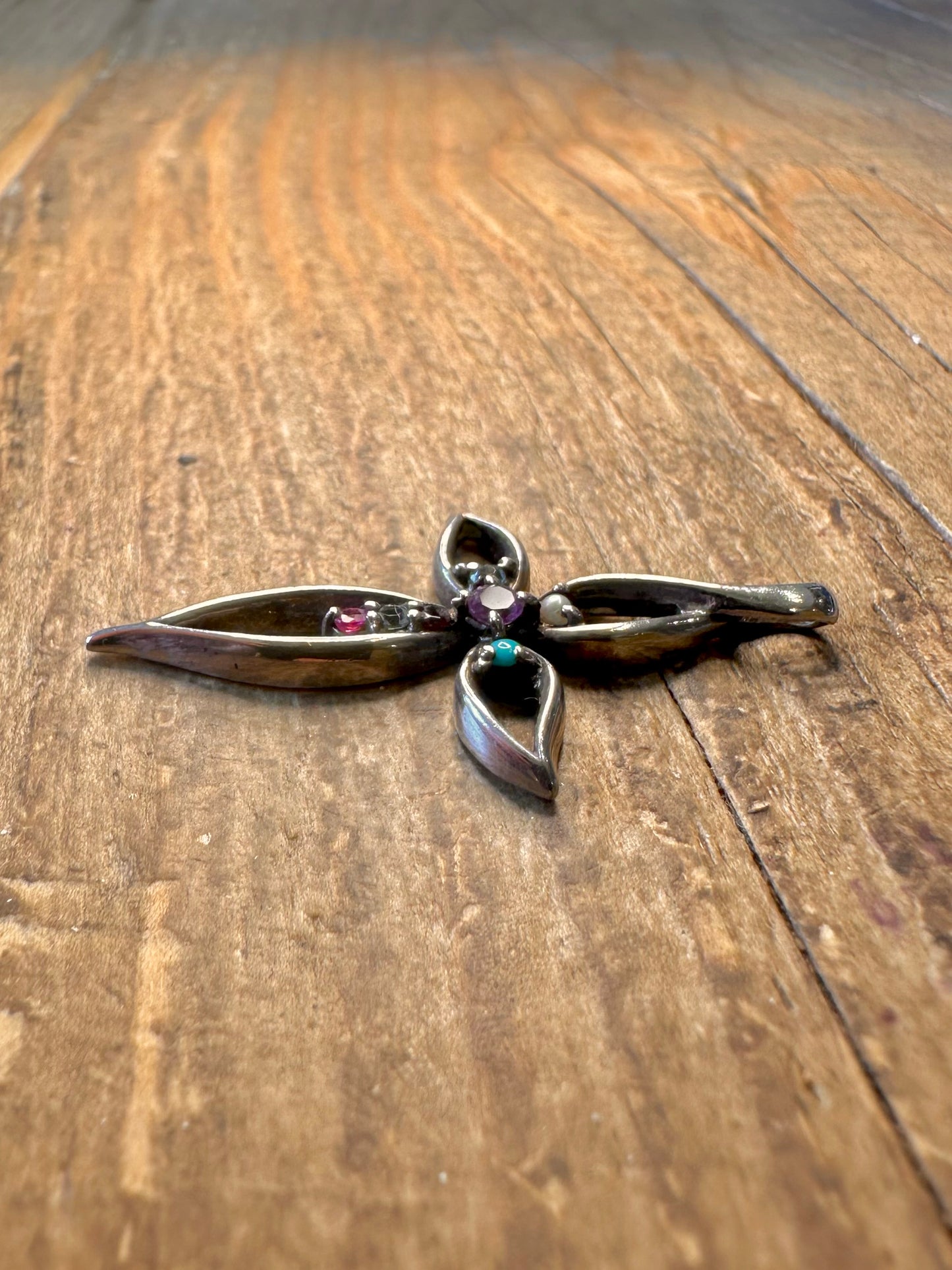 Multi Gemstone Cross Maker Lenox 925 Sterling Silver Pendant