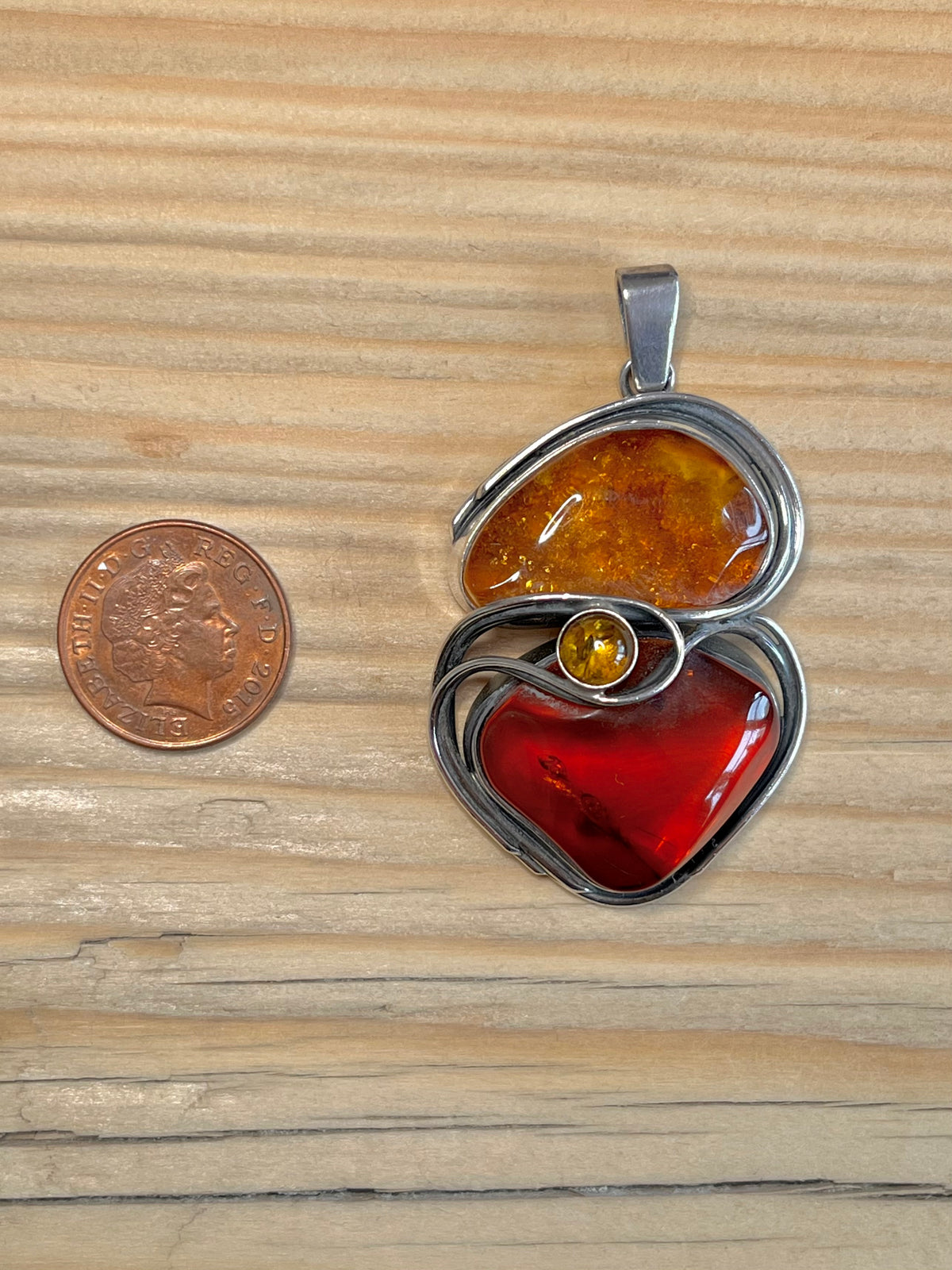 Large Abstract Mixed Amber 925 Sterling Silver Pendant