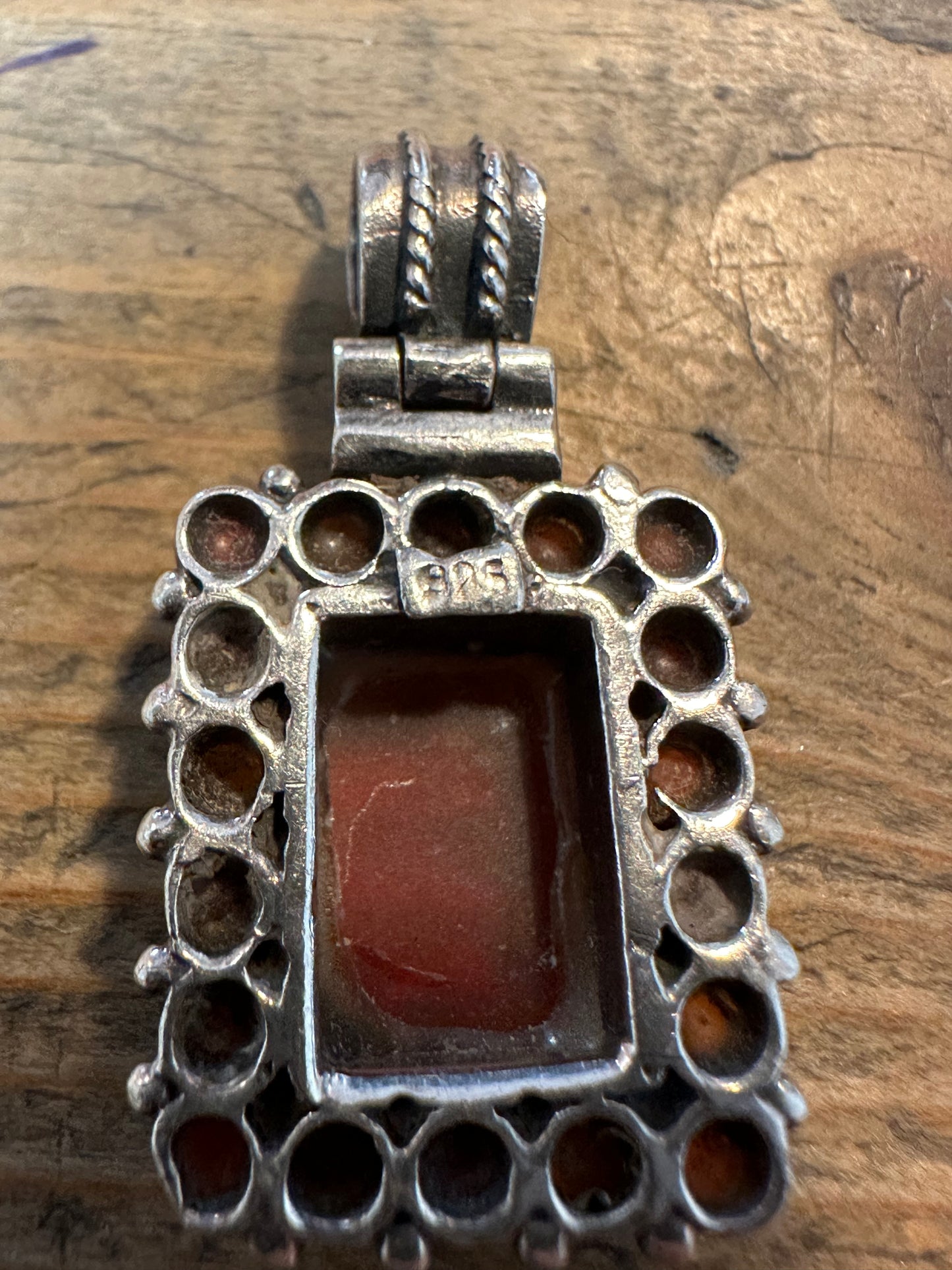 Vintage Carnelian Rectangle 925 Silver Pendant