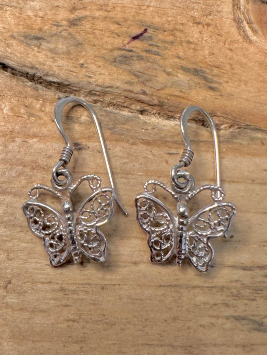 Vintage Butterfly 925 Silver Earrings