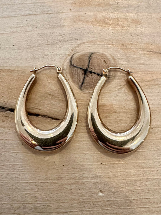 Vintage 1995 Chunky Oval Hoop 9ct Gold Earrings