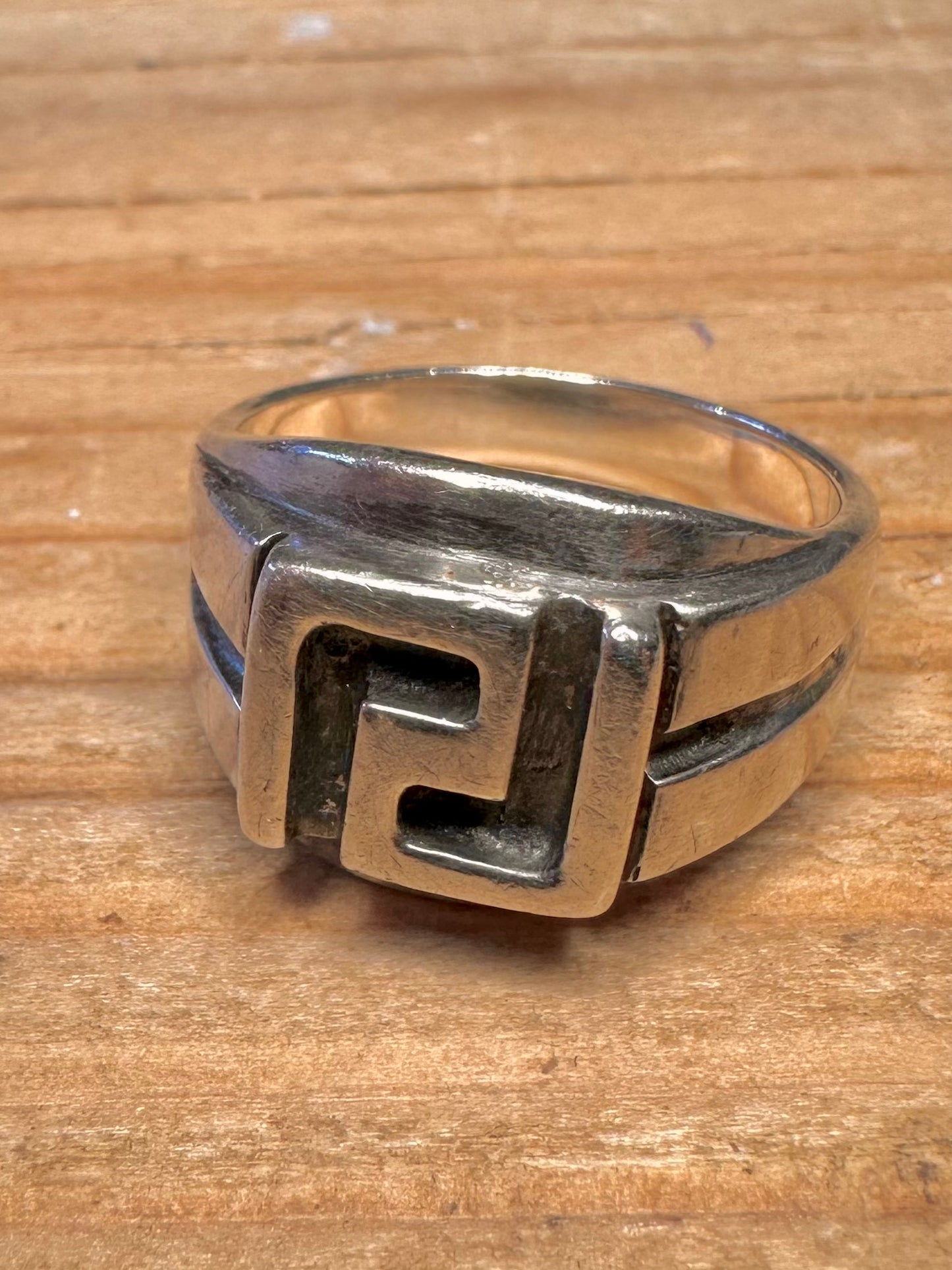 Vintage Greek Key Signet 925 Sterling Silver Size S Ring