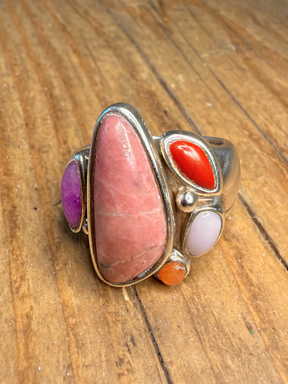 Whitney Kelly 2005 Abstract Multi Gemstone 925 Sterling Silver Size Q1/2 Ring