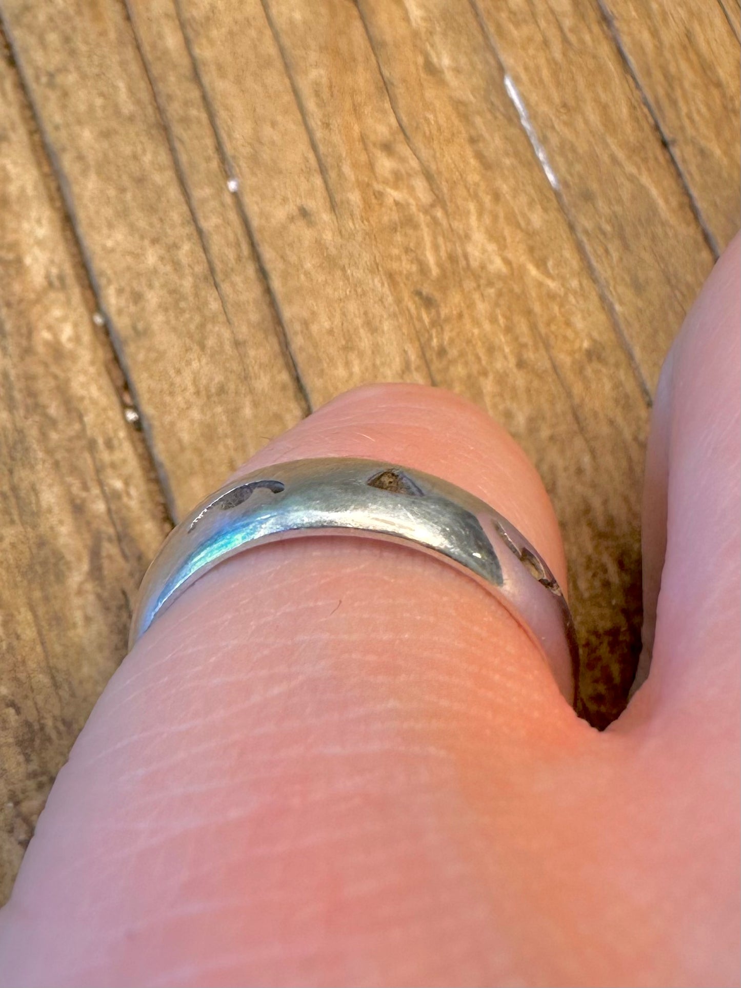Band Cut Out Eyes and Triangle 925 Sterling Silver Size O Ring