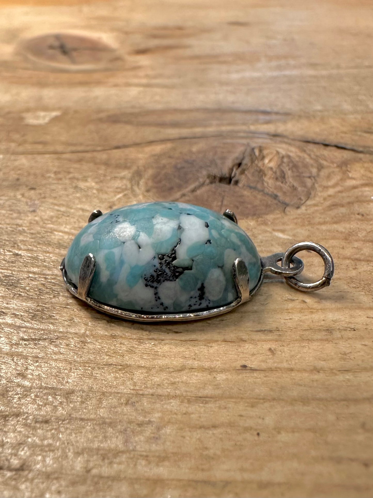 Vintage Blue Stone Oval 925 Silver Pendant