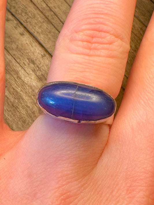 Abstract 2009 Lapis Circle Cut Out 925 Sterling Silver Size P Ring