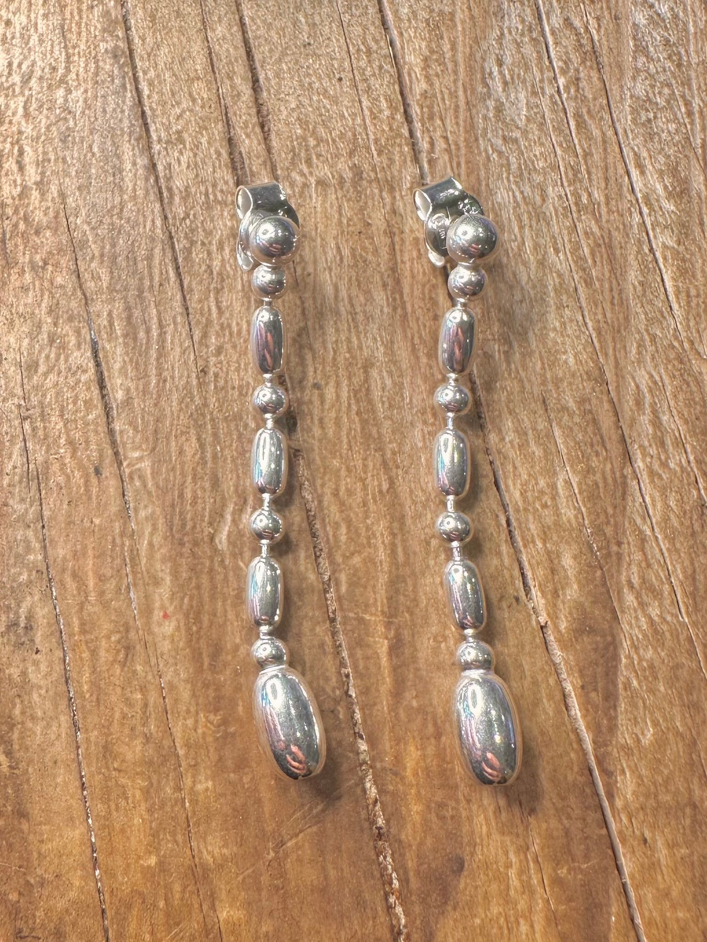 Modernist Bead Dangle 925 Sterling Silver Earrings