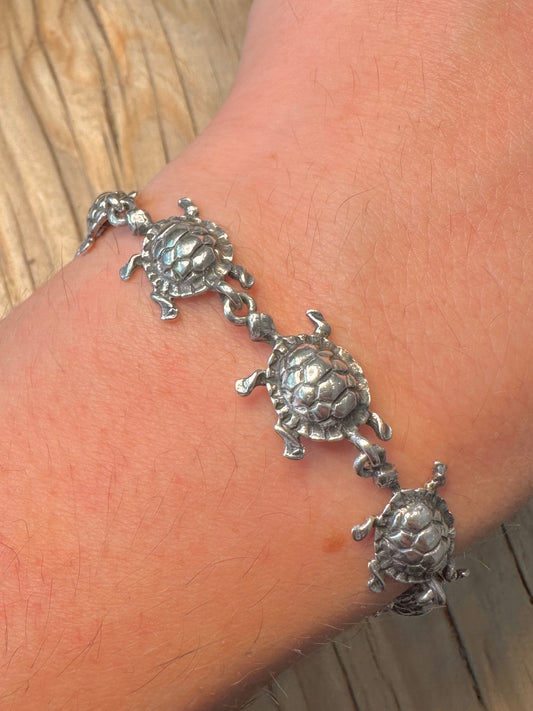 Vintage Turtle Chain 925 Silver 7.8 inch Bracelet