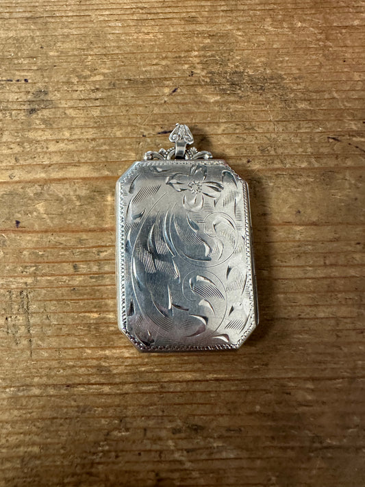 Vintage Large Rectangular Floral Engraved Sterling Silver Ecco Ster Locket Pendant