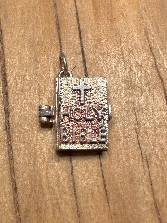 Vintage Bible with Papers 925 Sterling Silver Charm Pendant