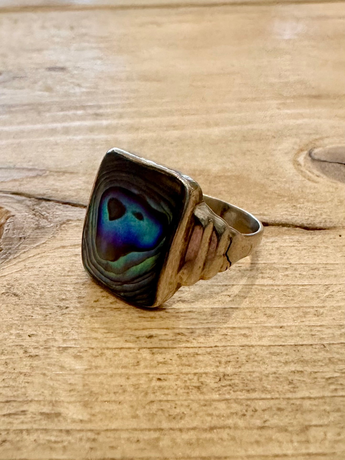 Vintage Abalone Signet 925 Silver Size P Ring