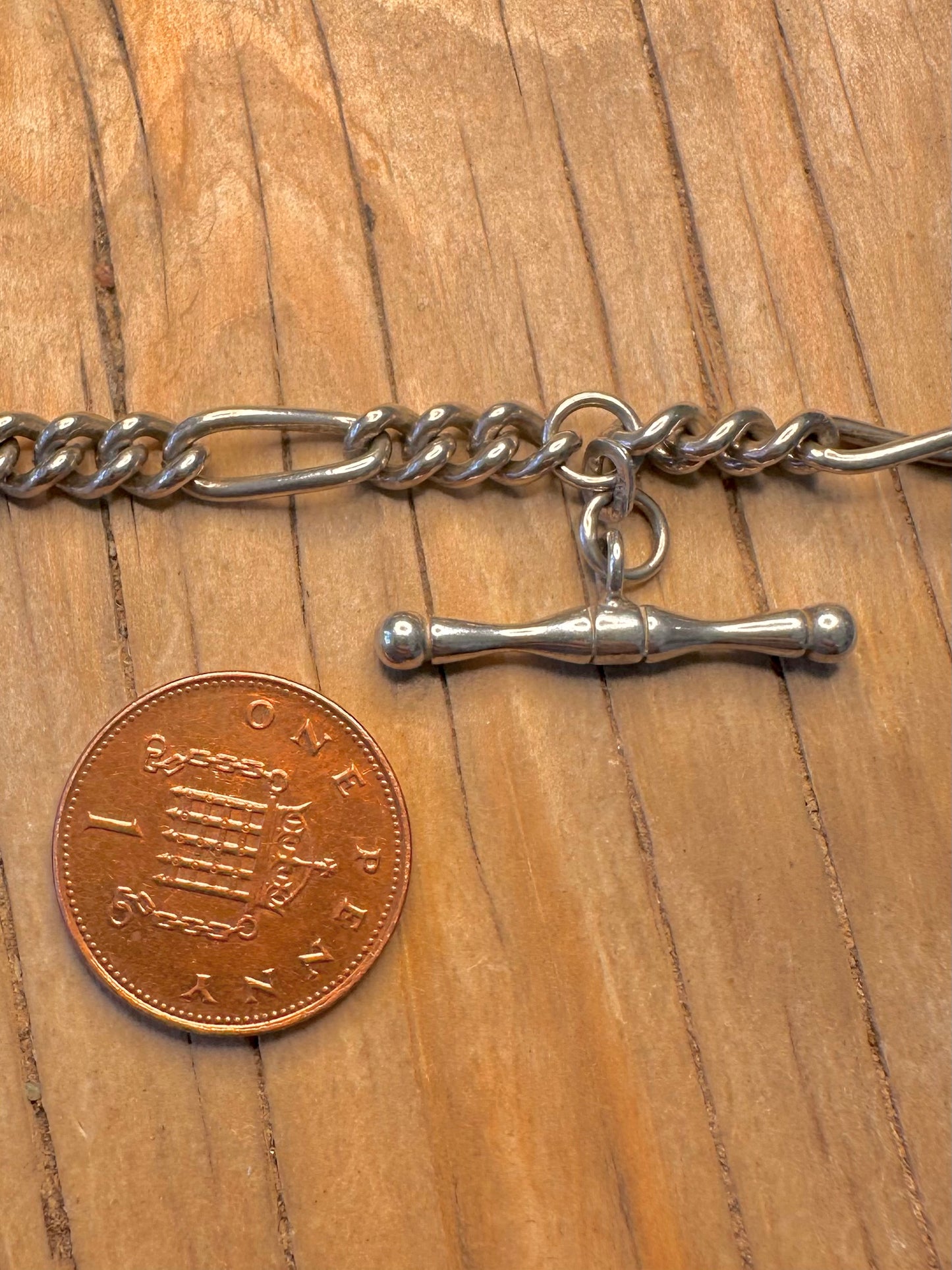Vintage Figaro T Bar Albert Clasp 925 Sterling Silver Hallmarked 18 inch Necklace