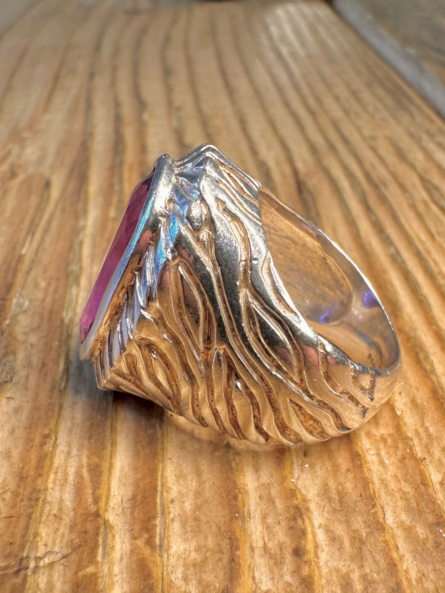Purple Faceted Textured 925 Sterling Silver Size K1/2 Ring