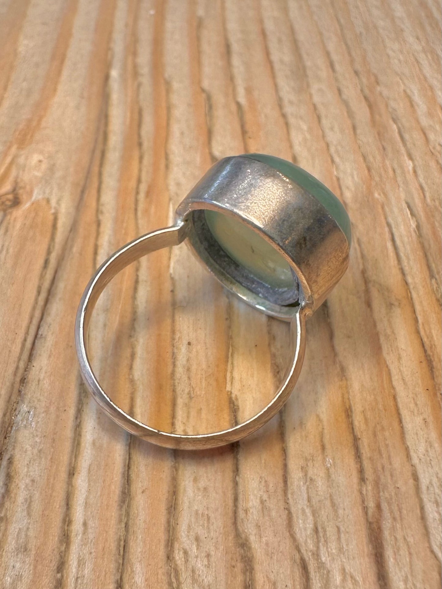 Vintage Prehnite Oval 925 Sterling Silver Size Q Ring