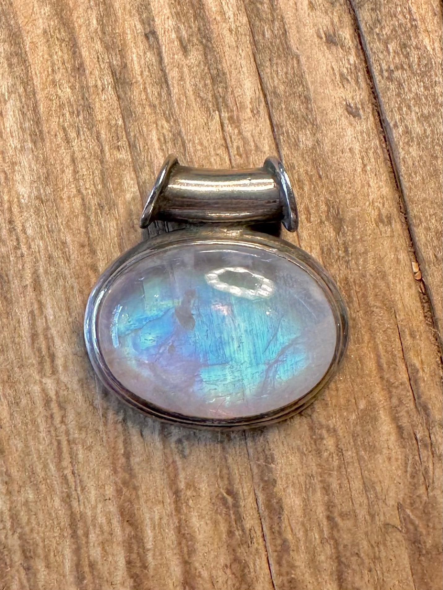 Regenbogen-Mondstein ovaler 925 Sterling Silber Anhänger