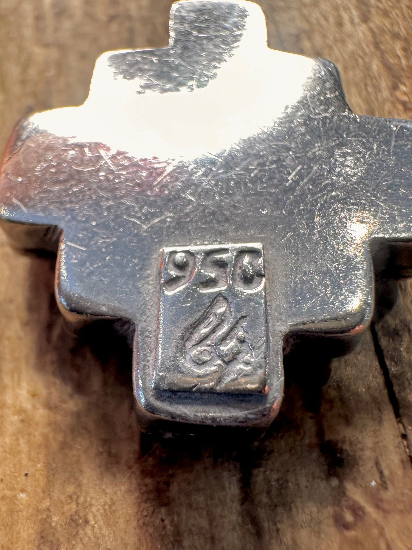 Unique Coral and Lapis Cross 950 Silver Pendant
