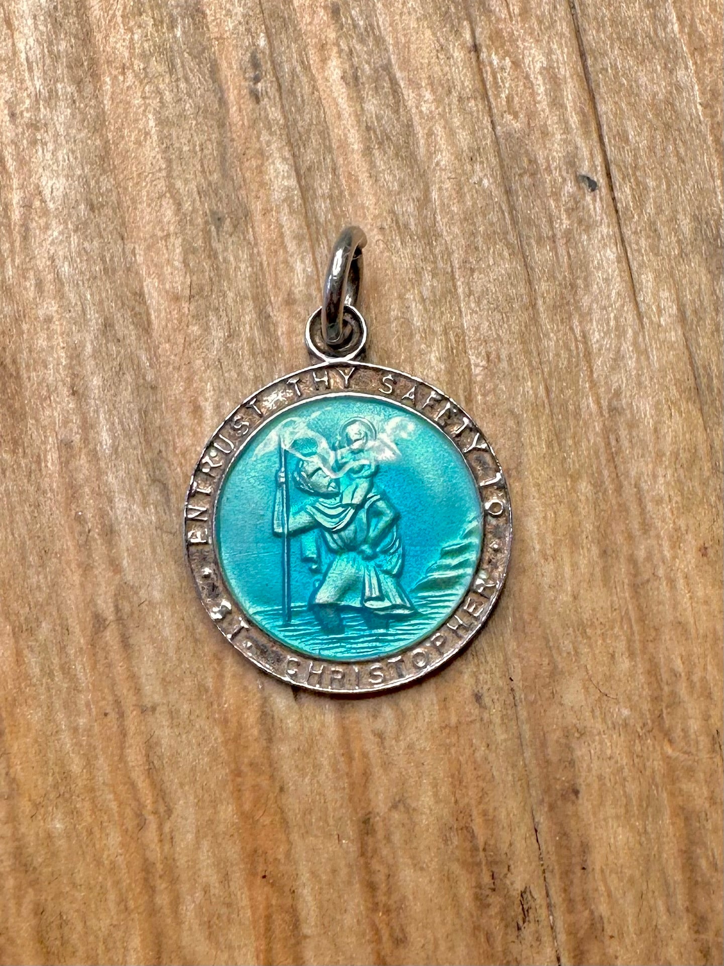 Vintage Georg Jensen St. Christopher Emaille Blau 925 Sterling Silber Anhänger