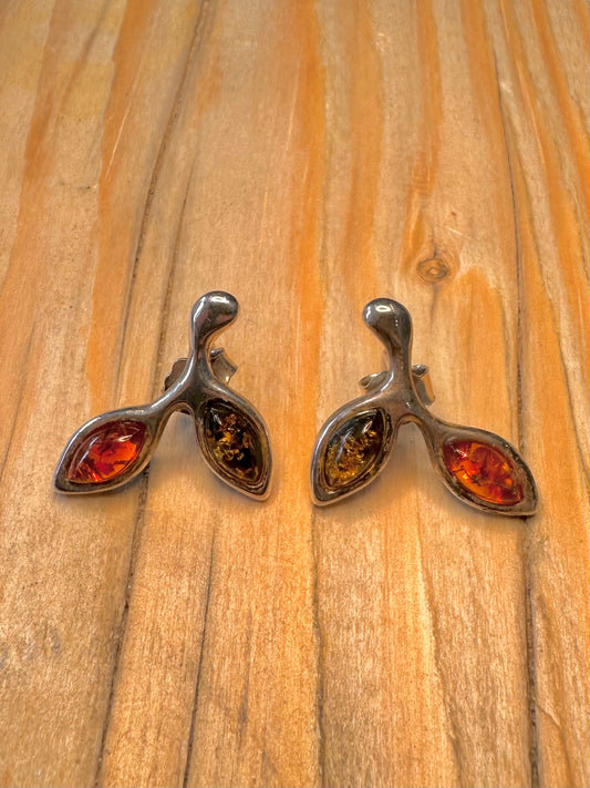 Vintage Abstract Amber 925 Silver Earrings