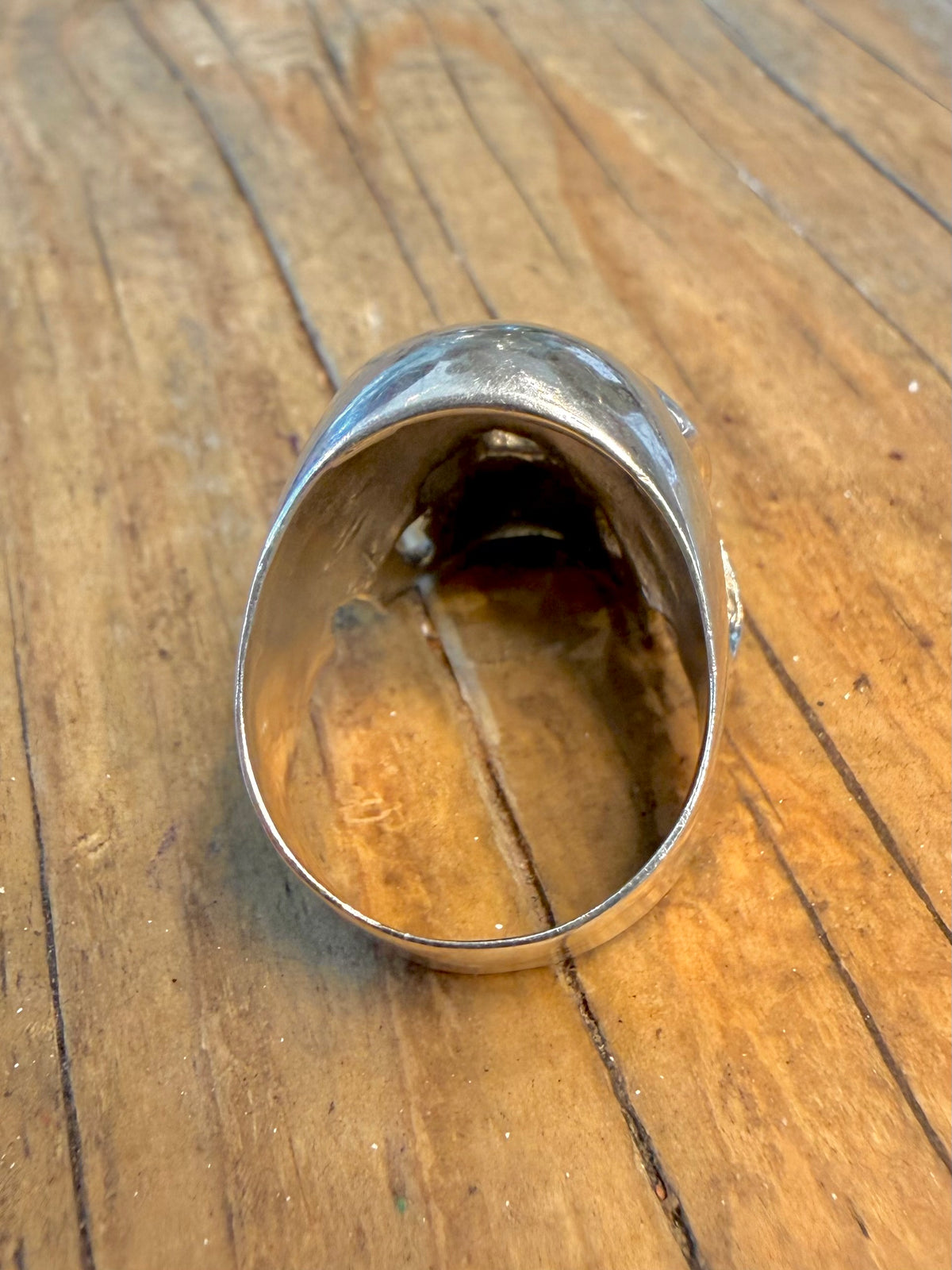 Large Skull Head with Golden Eyes 925 Sterling Silver Size P1/2 Ring