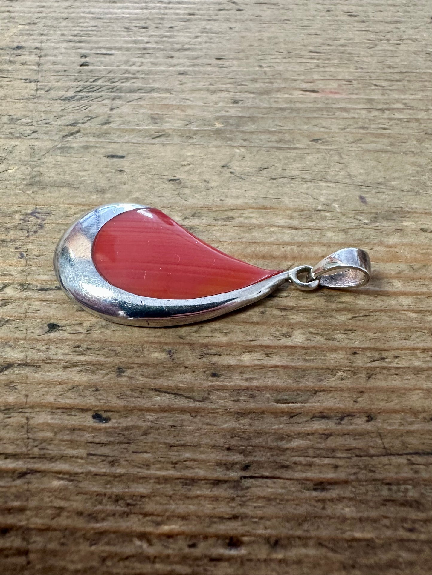 Abstract Polished Coral 925 Silver Pendant