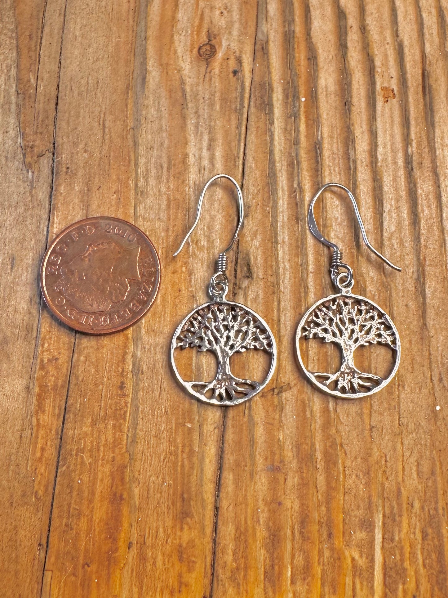 Tree of Life Circle 925 Sterling Silver Earrings
