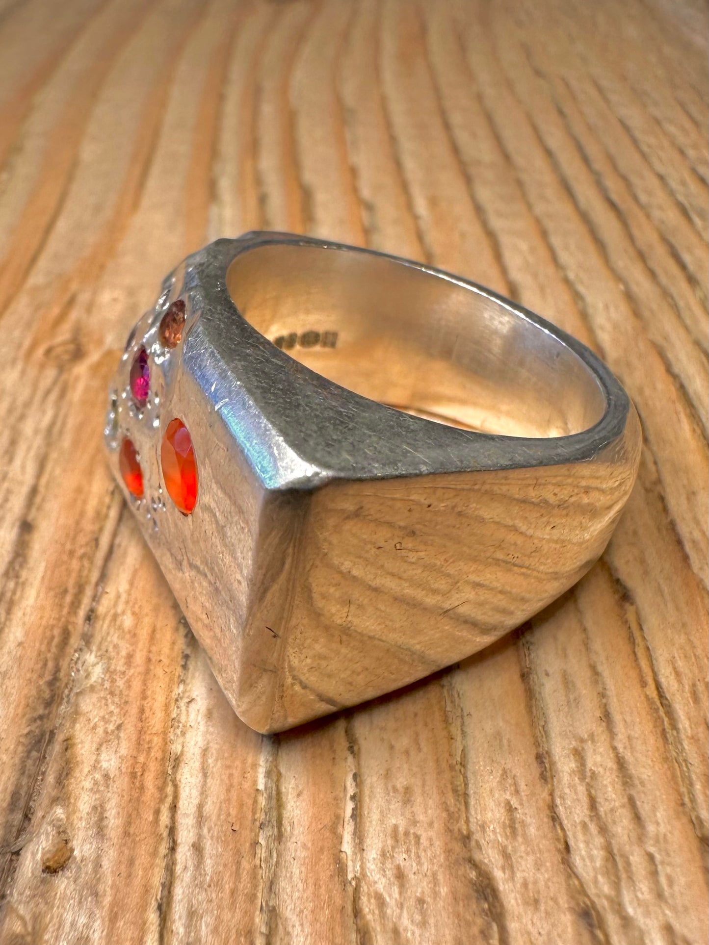 Modern 2025 Chunky Sunset Multi Gemstone Maker SAIT 925 Sterling Silver Size W Ring