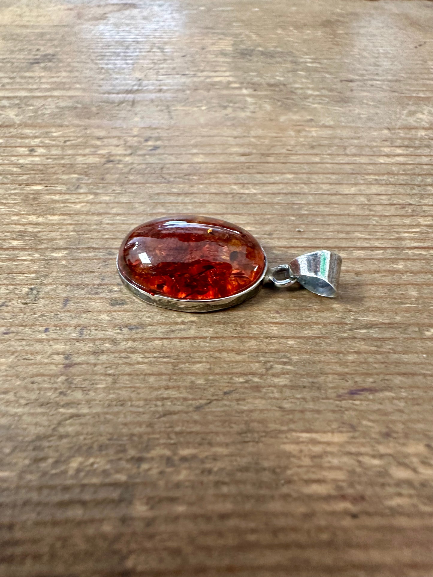 Vintage Amber Oval 925 Silver Pendant