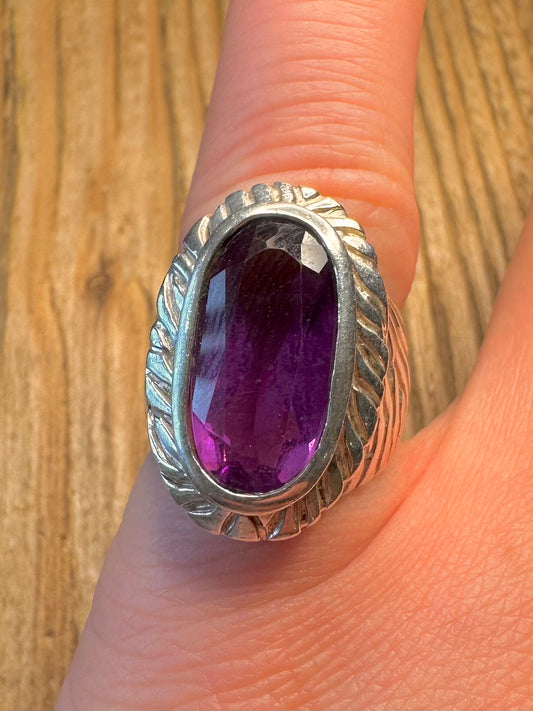 Purple Faceted Textured 925 Sterling Silver Size K1/2 Ring