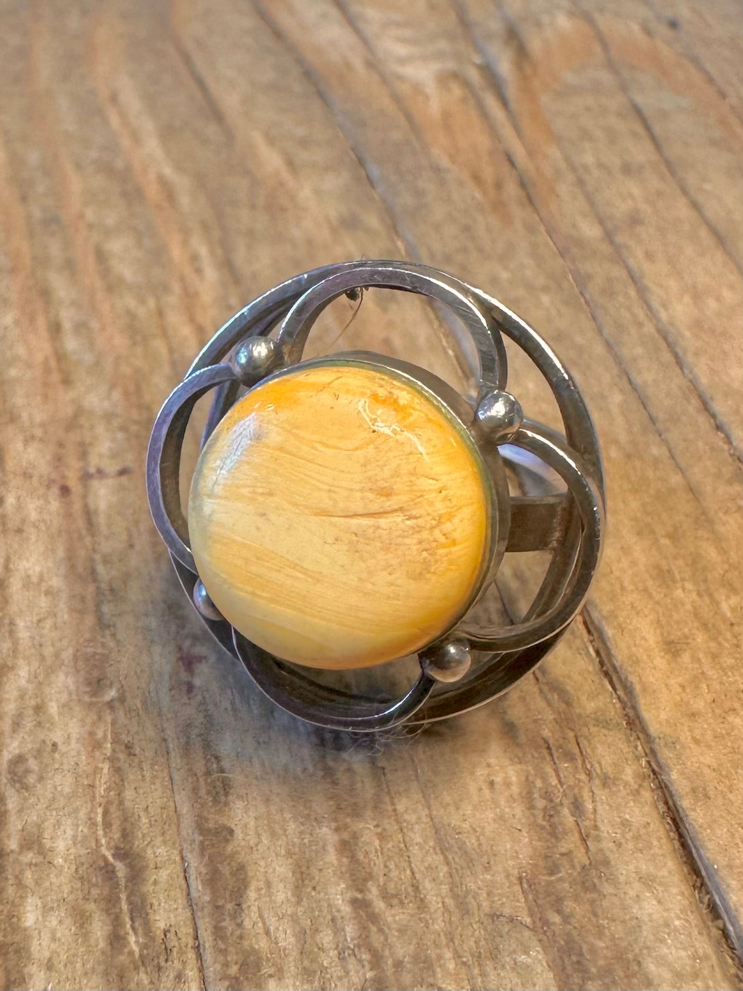 Butterscotch Bernstein Abstrakt Poliert 925 Sterling Silber Ring Größe M1/2