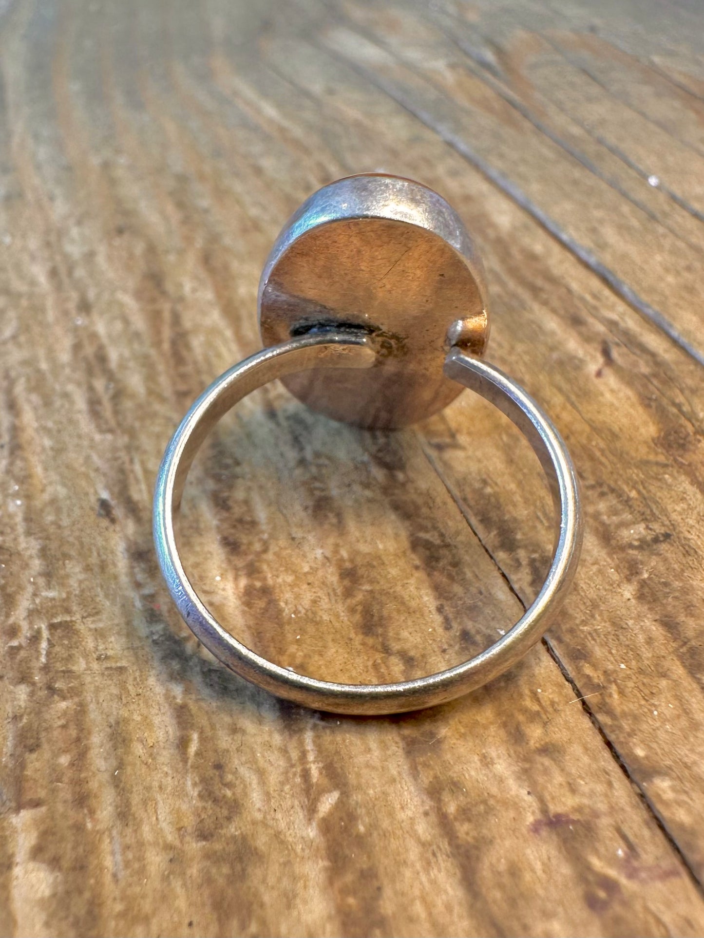Yellow Oval Flower Painted Silver Size Q1/2 Ring