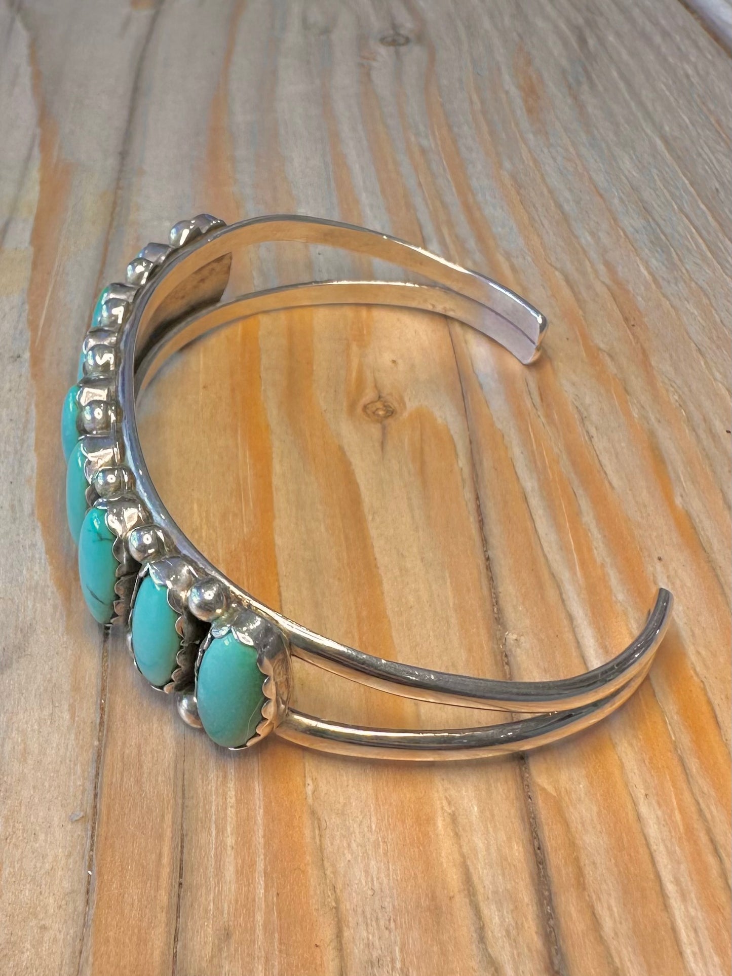 Vintage Turquoise Native American Maker WW 925 Silver Cuff Bangle