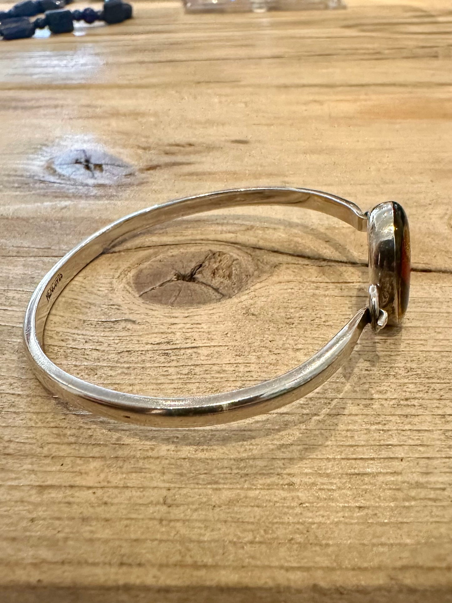 Vintage Glass Coloured Mexico 925 Silver Bangle