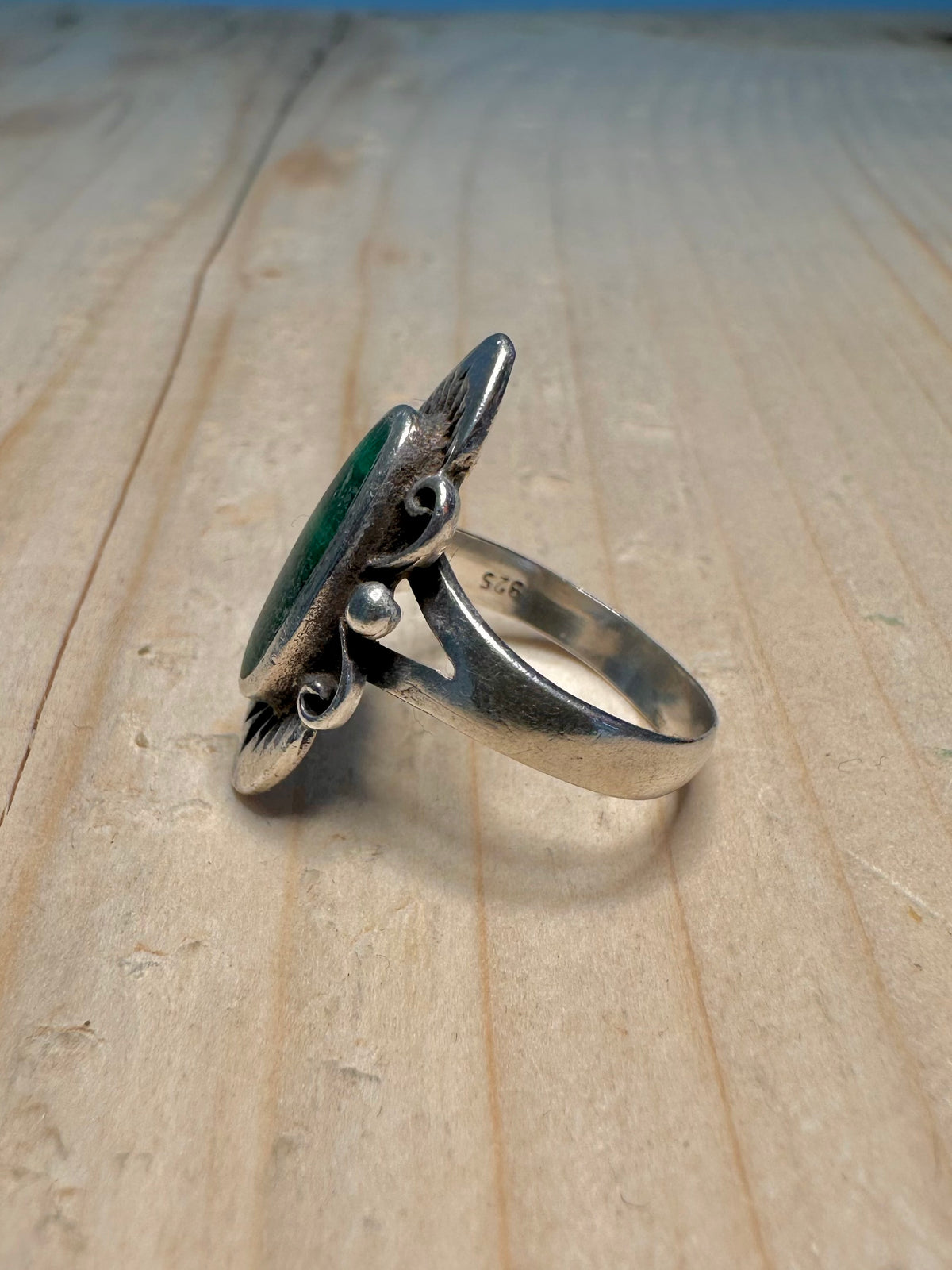 Malachite Oval Navajo 925 Sterling Silver Size M Ring