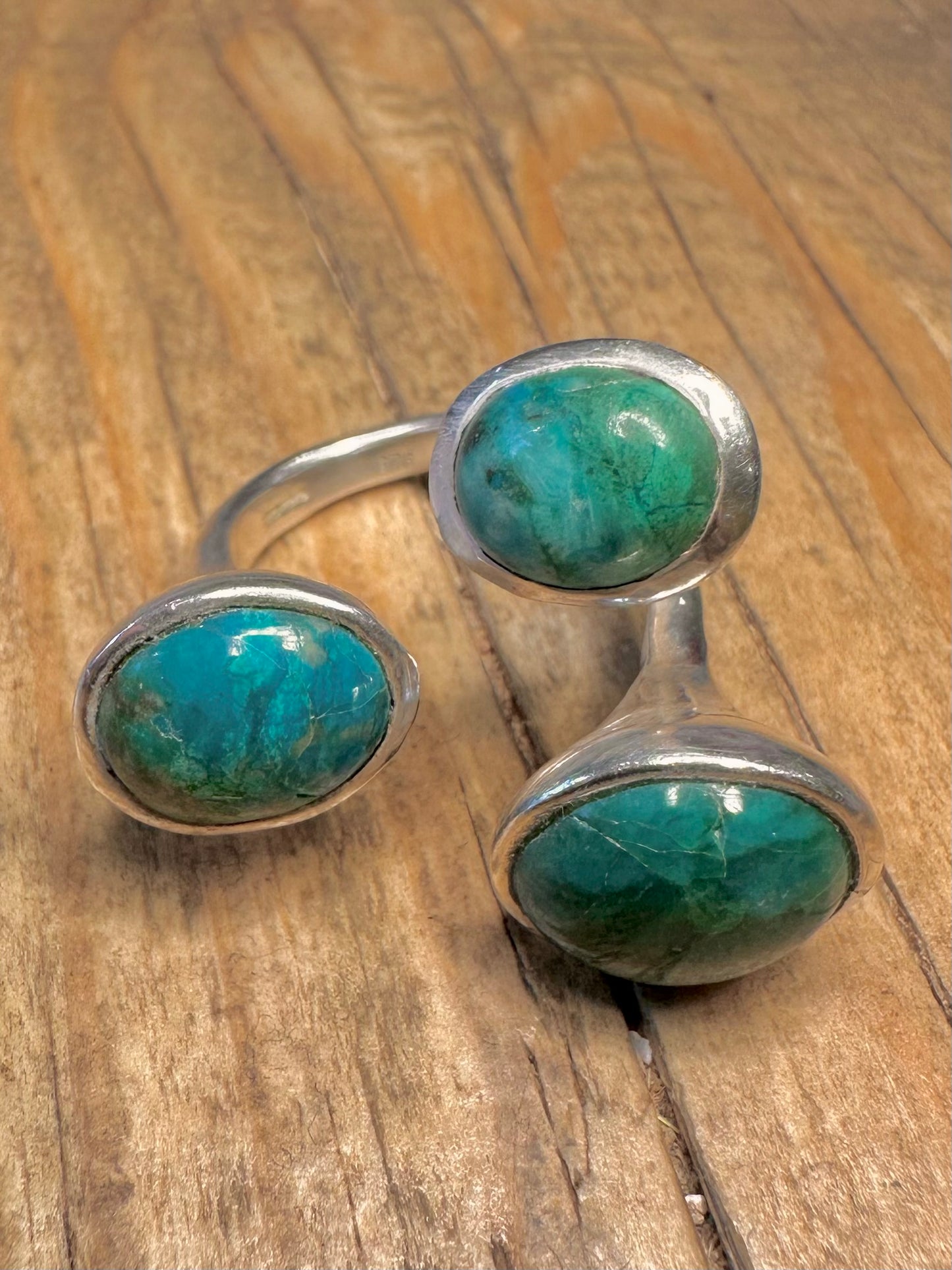 Abstrakter türkisfarbener Ring aus 925er Sterlingsilber, Größe N