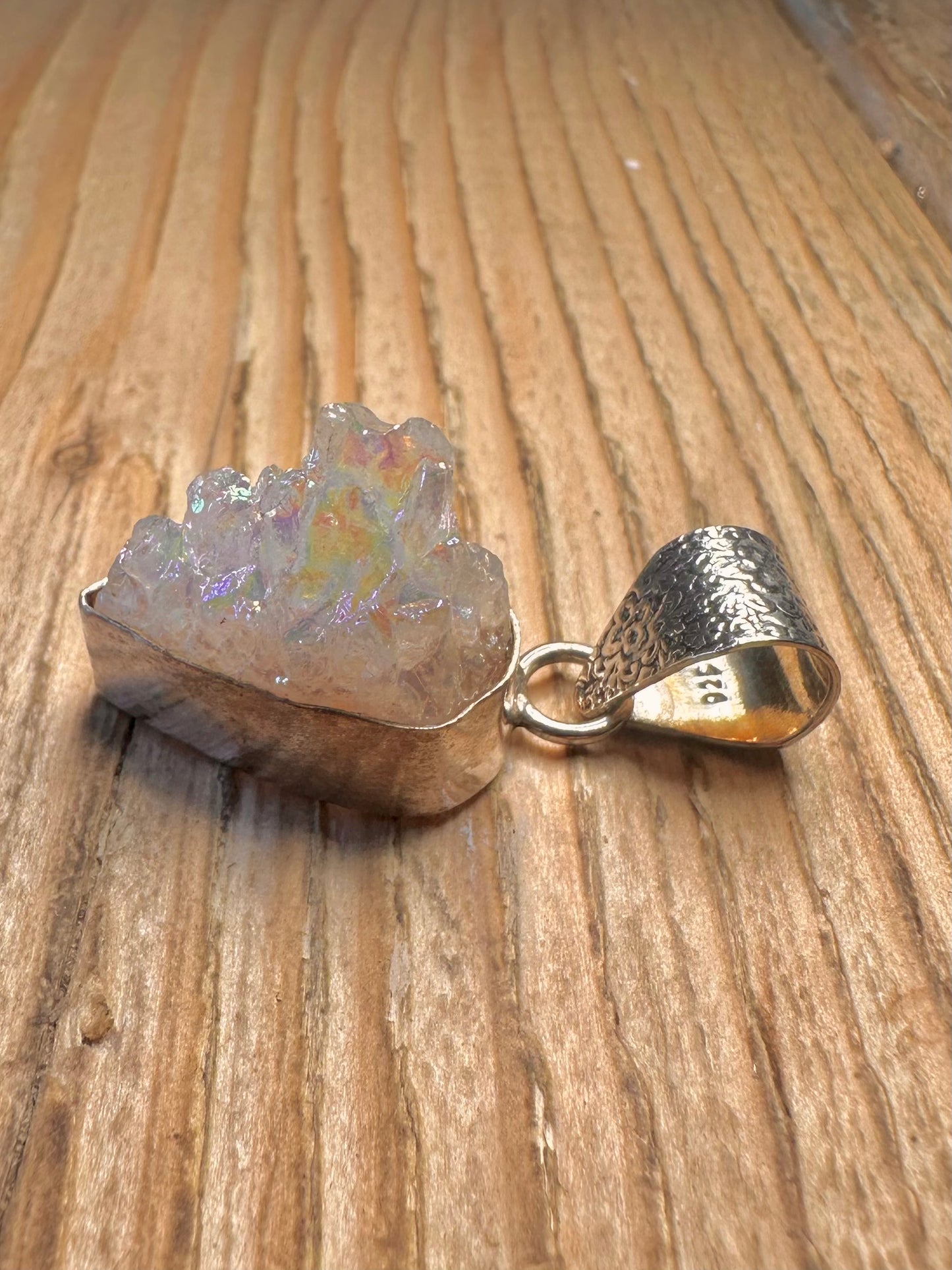 Vintage Amethyst Aura Quarts 925 Sterling Silver Pendant