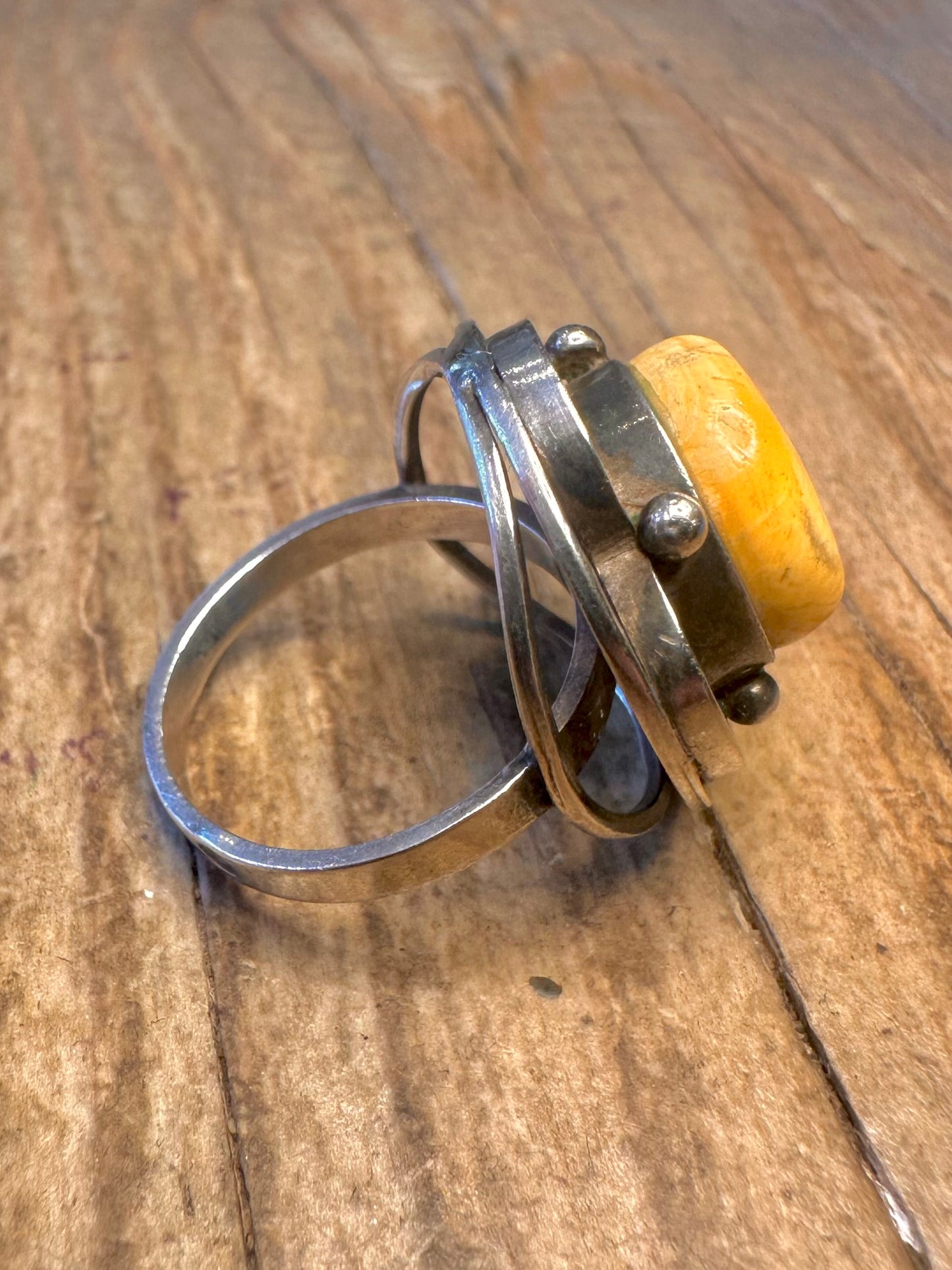 Butterscotch Bernstein Abstrakt Poliert 925 Sterling Silber Ring Größe M1/2